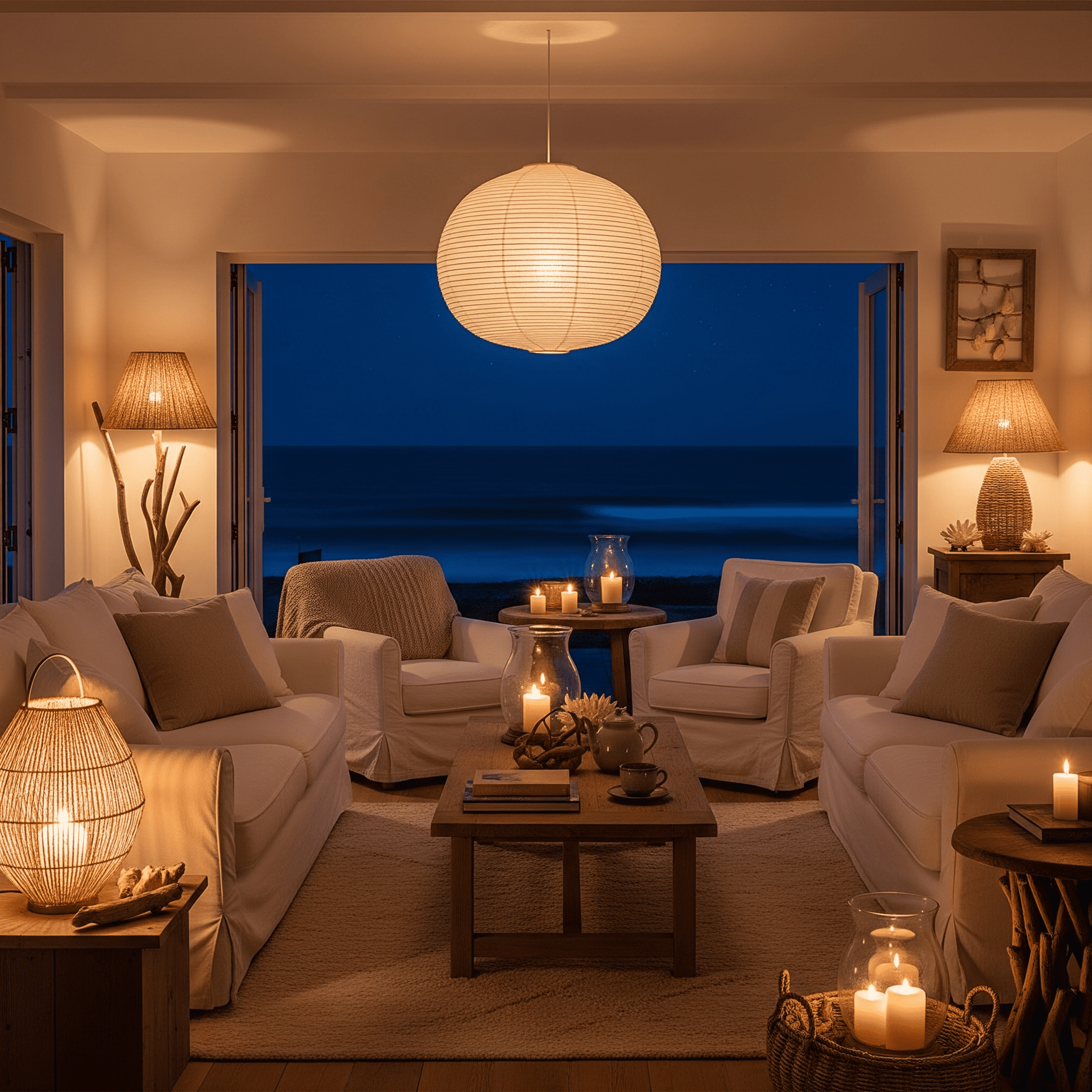 Iluminación cálida y ambiental para casa de playa